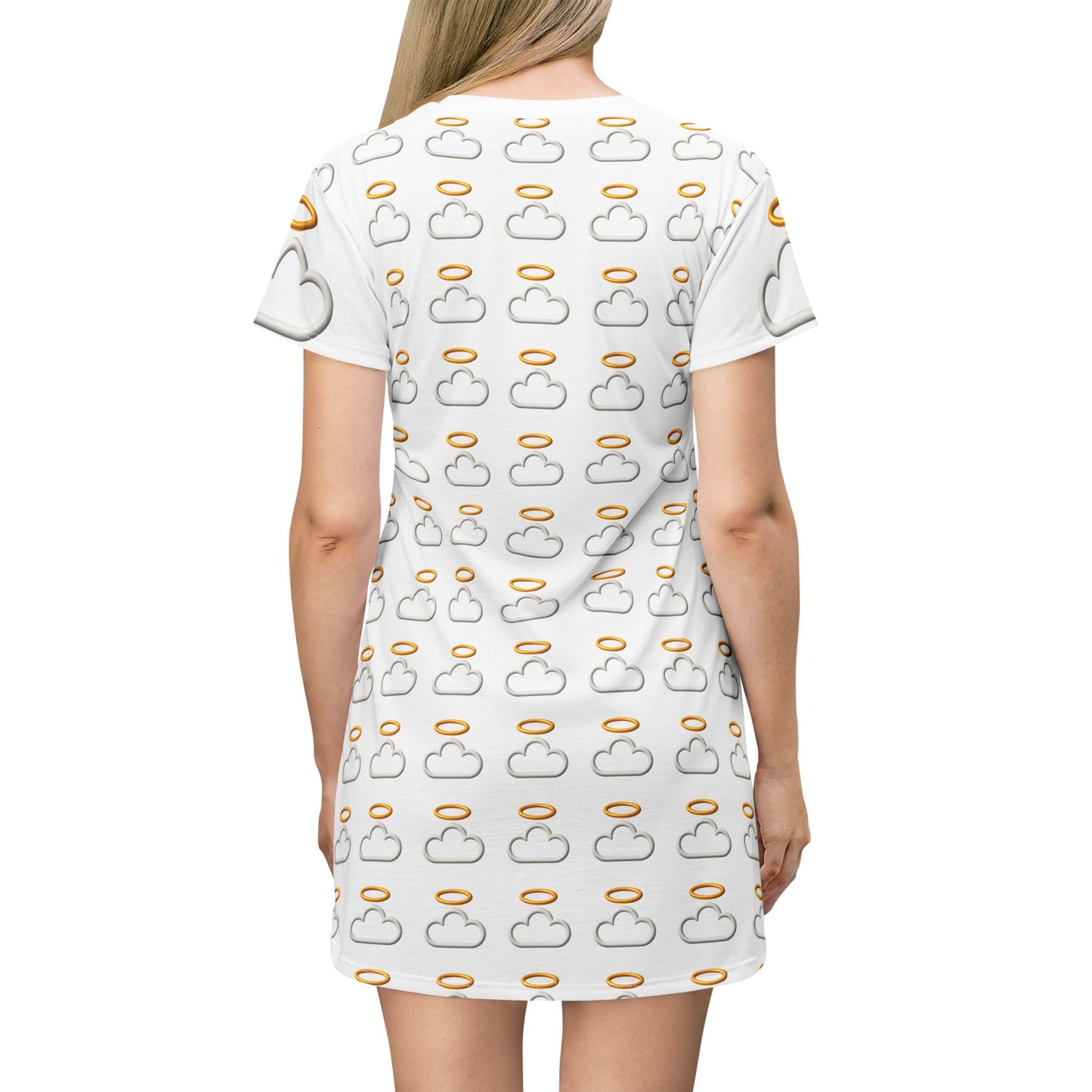 Heavenly Cloud T-Shirt Dress, Casual Wear, Summer Dress, Lounge Dress, Fun Gift, Cloud Print Clothing