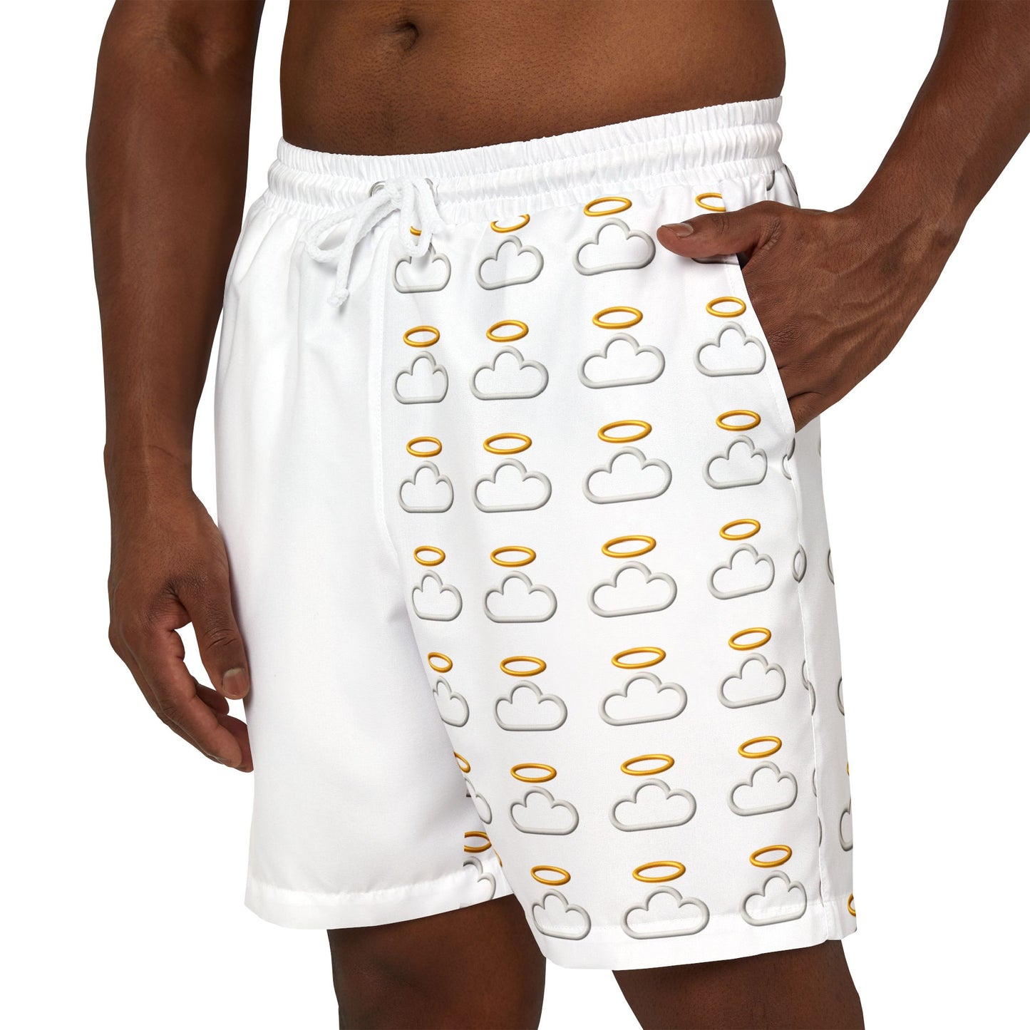 Heavenly Cloud Print Swim Shorts, Unisex Beachwear, Perfect for Summer, Vacation, Pool Parties, Gifts