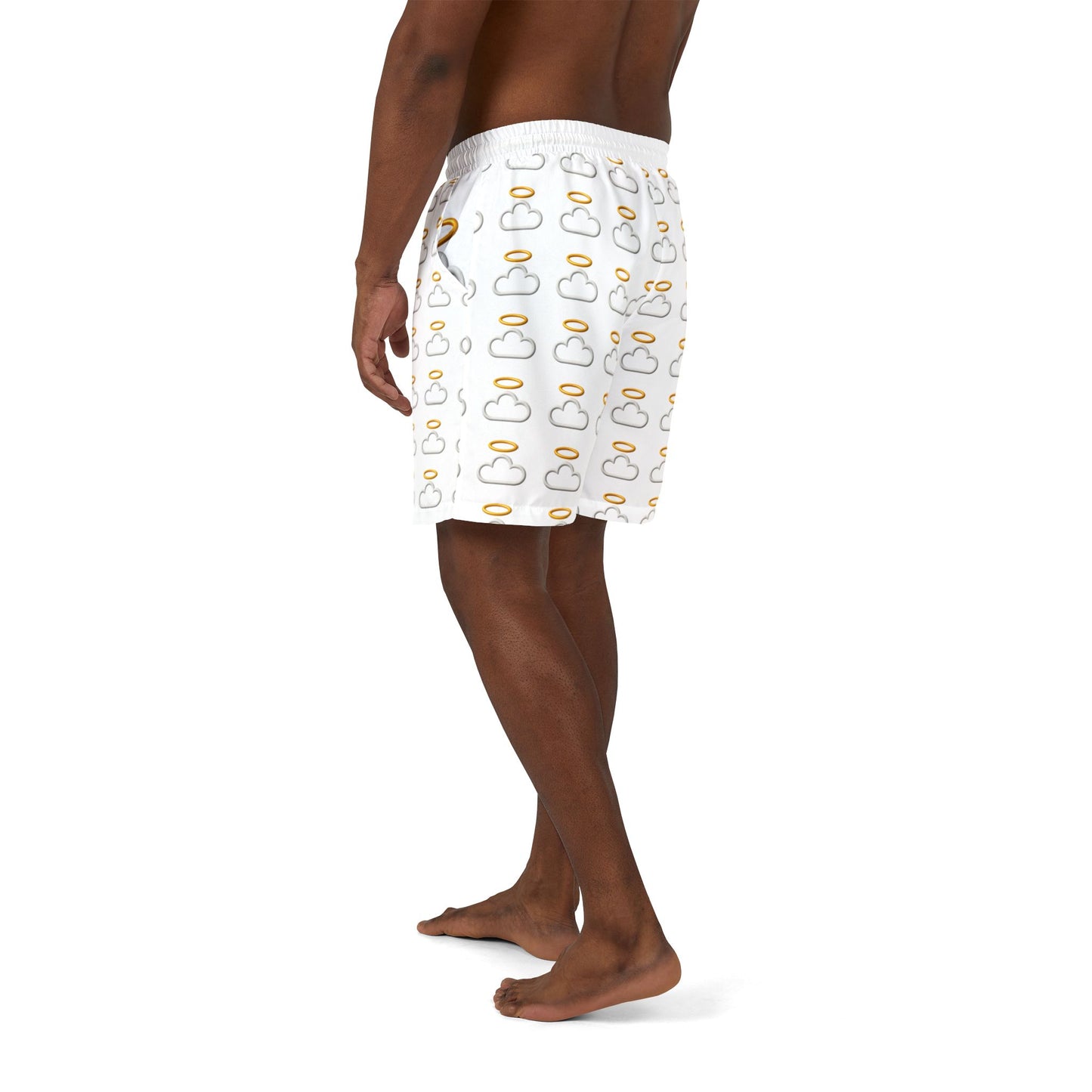 Heavenly Cloud Print Swim Shorts, Unisex Beachwear, Perfect for Summer, Vacation, Pool Parties, Gifts