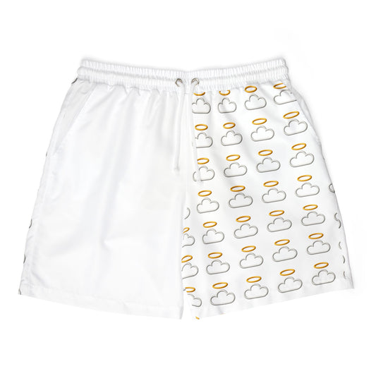 Heavenly Cloud Print Swim Shorts, Unisex Beachwear, Perfect for Summer, Vacation, Pool Parties, Gifts